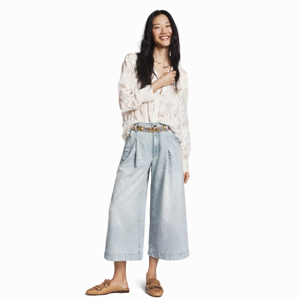 Pilcro L High Rise Crop Wide Leg 0423 Jeans elastic blue Anthropologie large